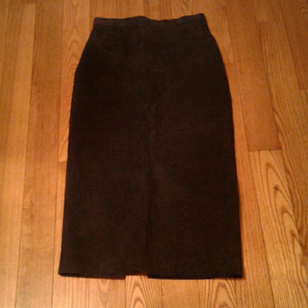 100% Leather Black Skirt Button Slit Sz 7